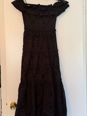 NWOT Zara Off-Shoulder Black Eyelet Maxi Dress